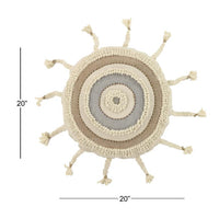 Design Shop  Round Cream Striped Decorative Throw Pillow w/ Braided Tassels