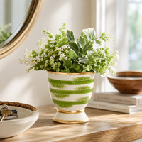 Design Shop Savoy Green and White Cachepot Large 7.25"