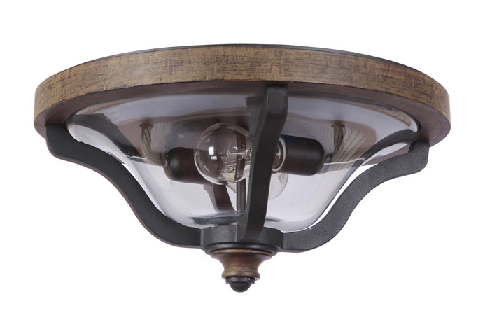 Craftmade Two Light Flushmount from the Ashwood collection in Textured Black/Whiskey Barrel finish