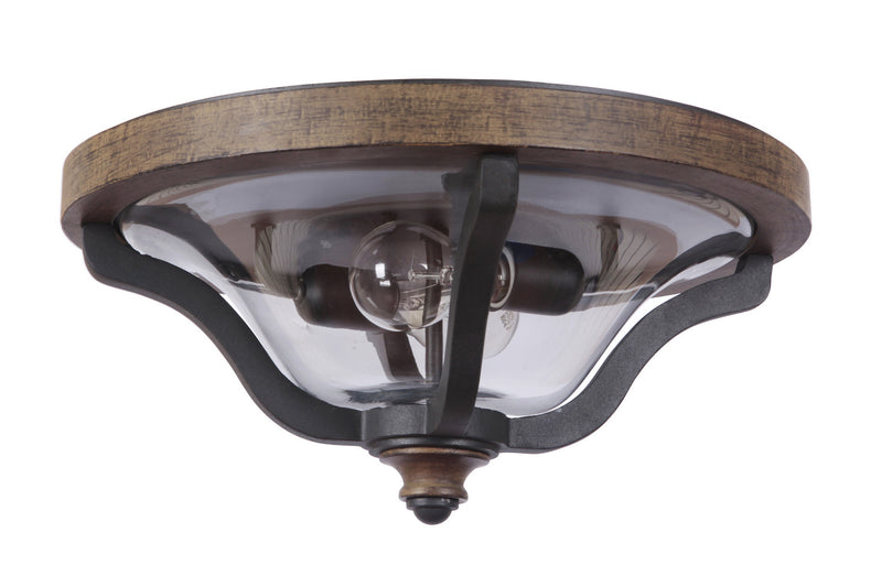 Craftmade Two Light Flushmount from the Ashwood collection in Textured Black/Whiskey Barrel finish