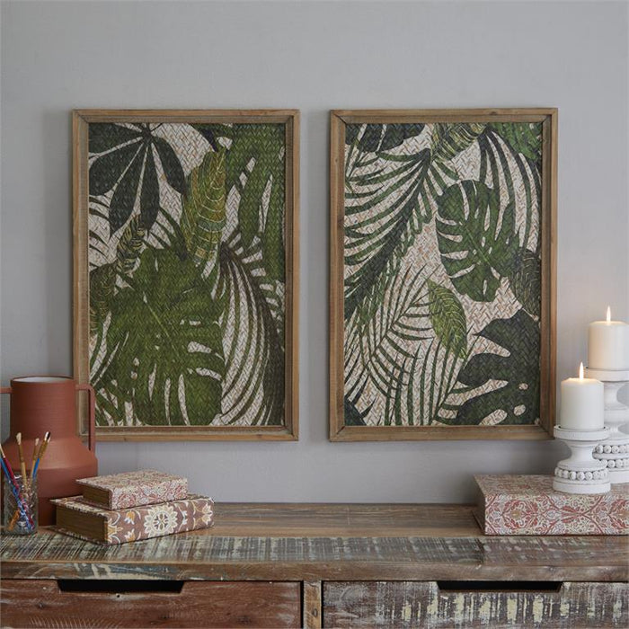 Design Shop  Green Wood Leaf Tropical Wall Decor w/ Brown Frame
