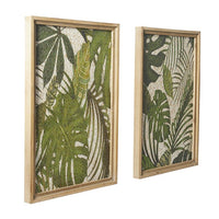 Design Shop  Green Wood Leaf Tropical Wall Decor w/ Brown Frame