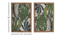 Design Shop  Green Wood Leaf Tropical Wall Decor w/ Brown Frame