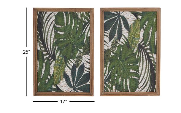 Design Shop  Green Wood Leaf Tropical Wall Decor w/ Brown Frame