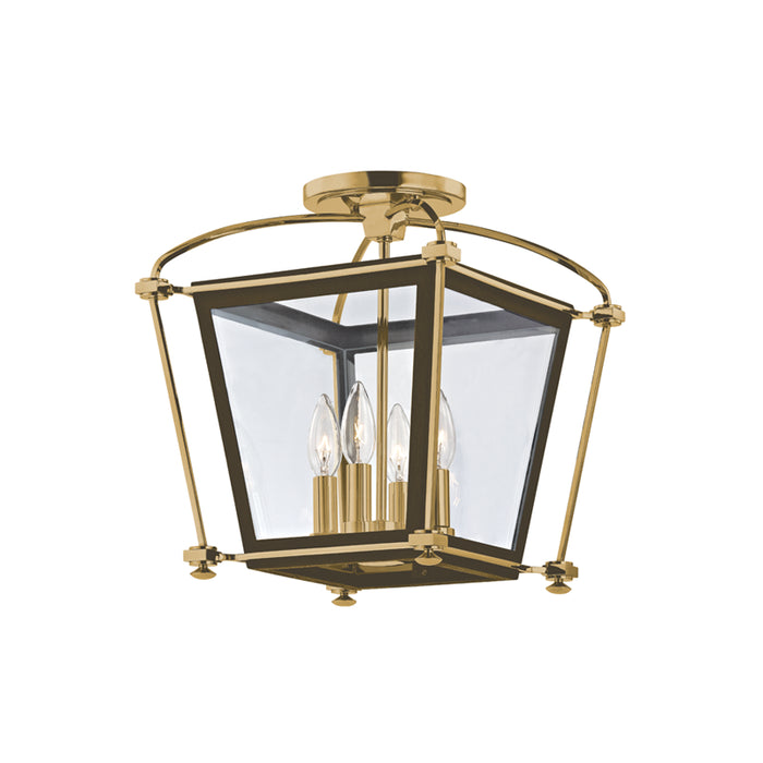 Hudson Valley Four Light Semi Flush Mount from the Hollis collection in Aged Brass finish