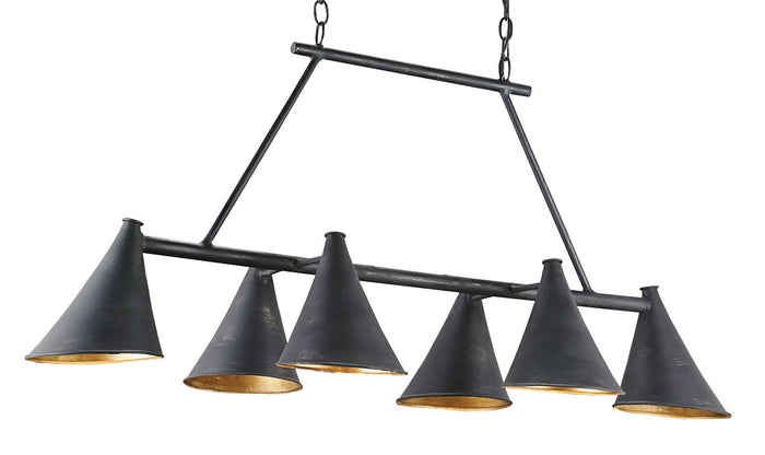 Currey and Company Six Light Chandelier from the Culpepper collection in French Black/Contemporary Gold Leaf finish