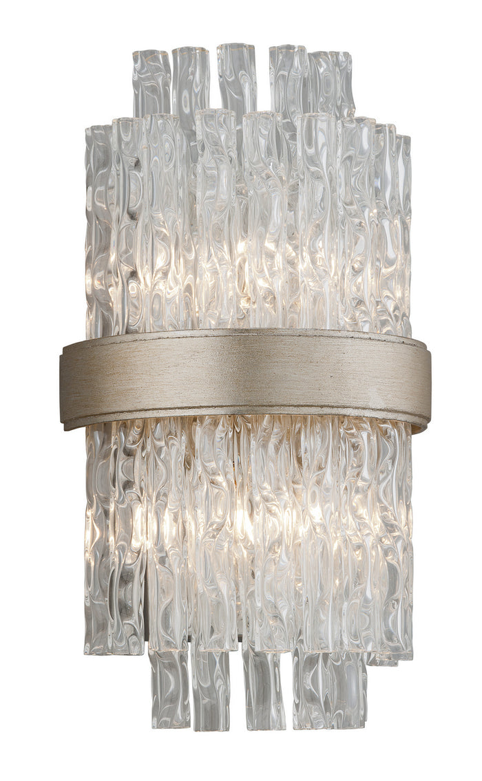 Corbett Lighting Two Light Wall Sconce from the Chime collection in Silver Leaf Polished Stainless finish