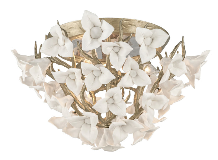 Corbett Lighting Three Light Flush Mount from the Lily collection in Enchanted Silver Leaf finish