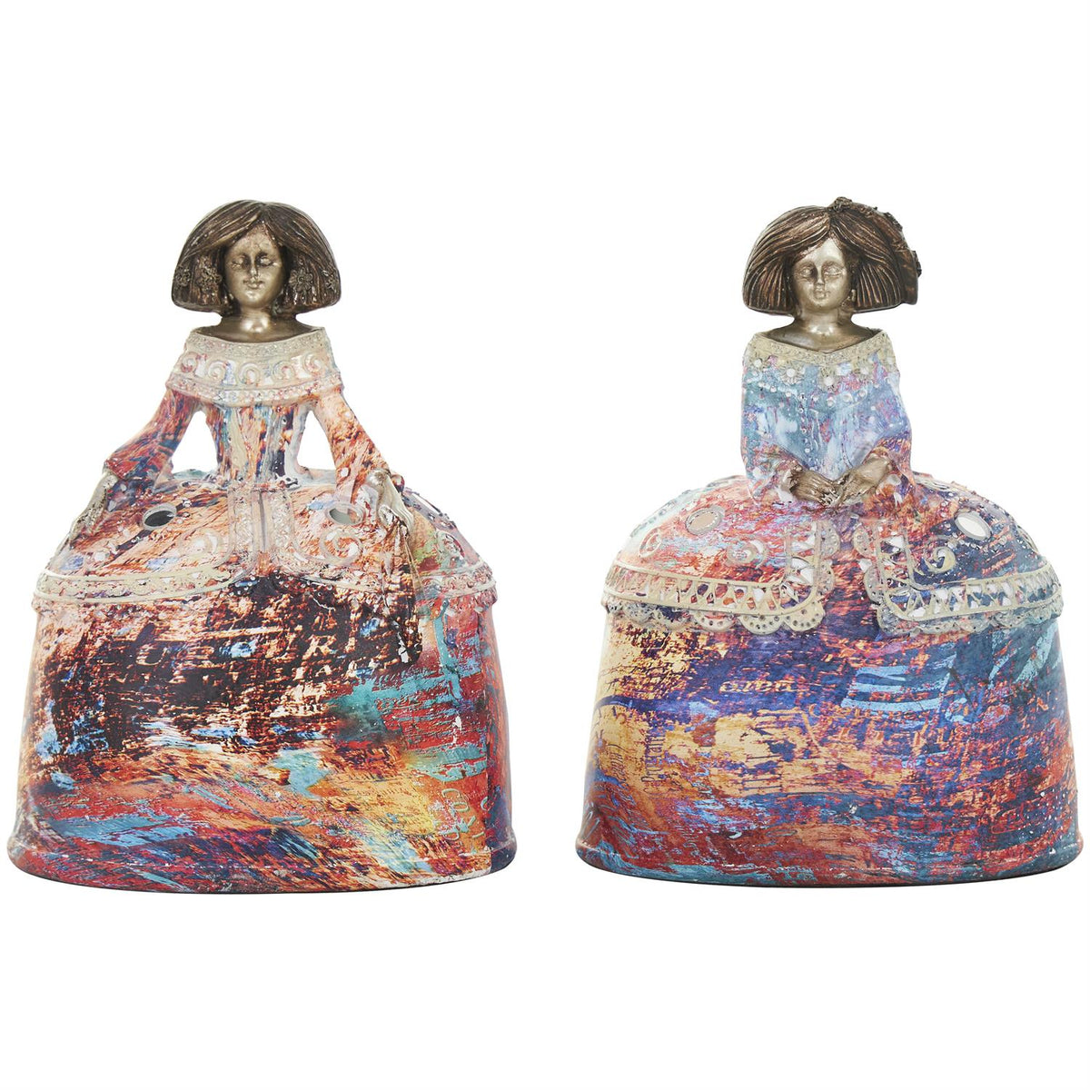 Multi Colored Polystone Tuscan Women Sculpture, Set of 2 6", 8"H