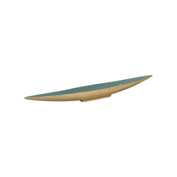 Longboard with green deck and brown sides on a white background