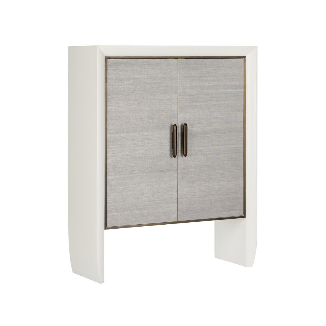 White cabinet with glass doors on a white background