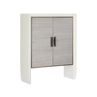White cabinet with glass doors on a white background