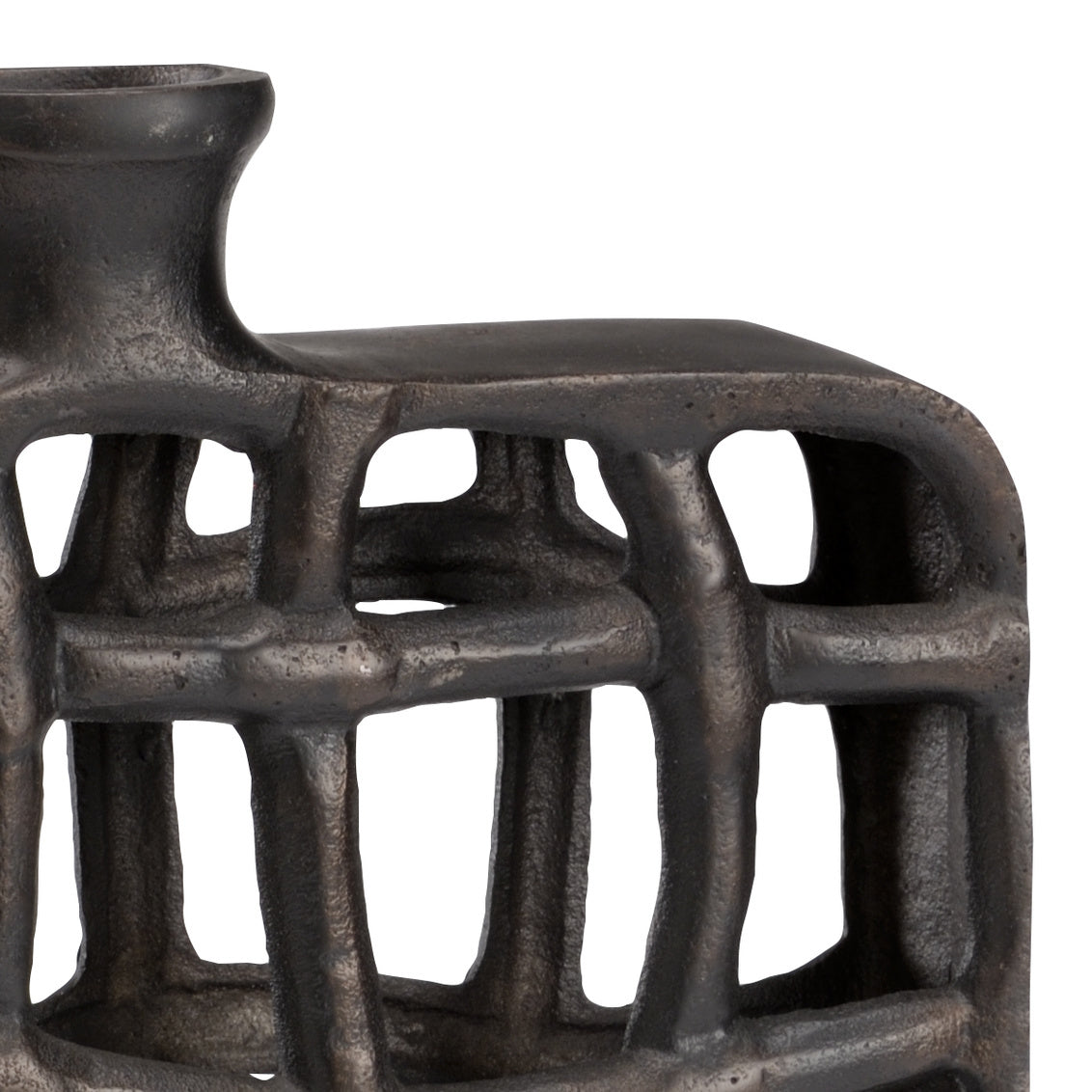 Close-up of a textured metal stool on a white background