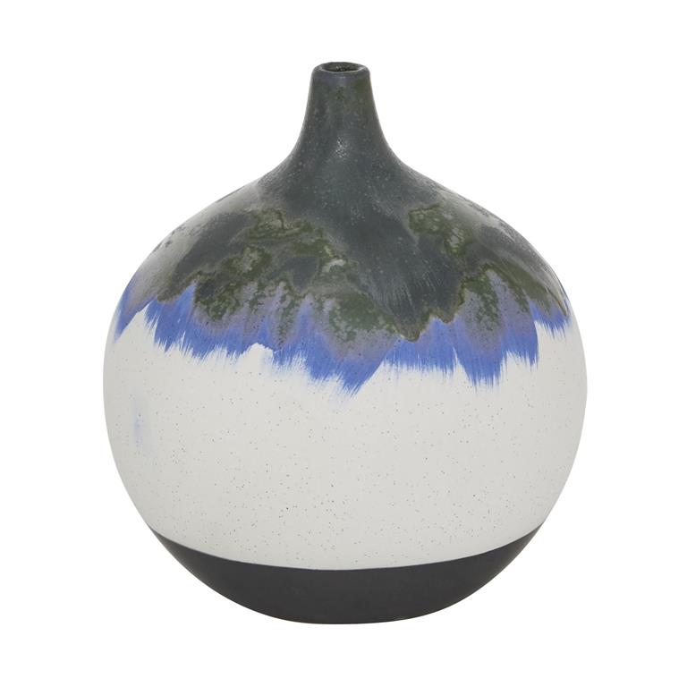 Design Shop  10 inch White Ceramic Handmade Vase w/ Dripping Effect