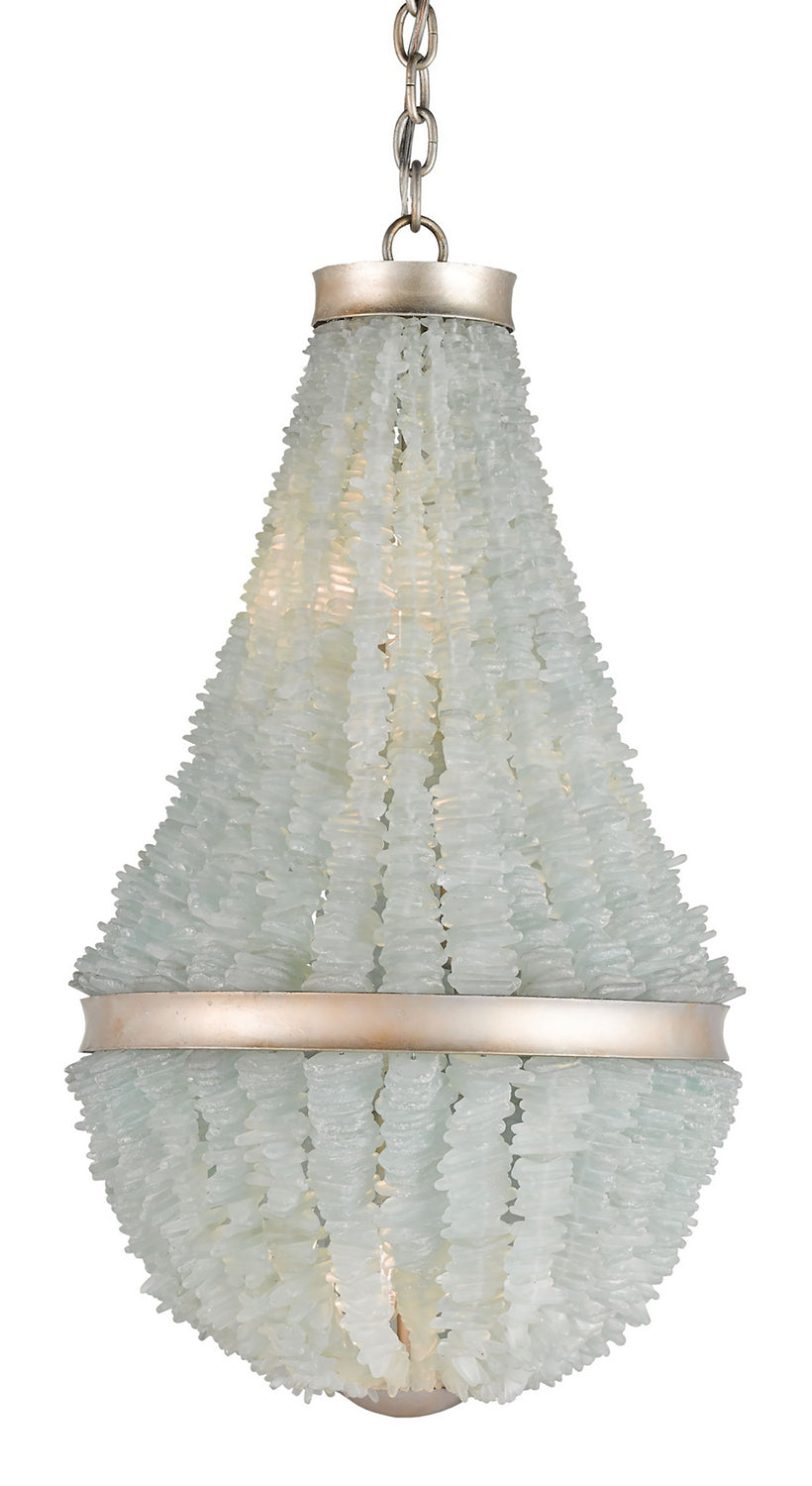 Currey and Company - 9966 - Three Light Chandelier - Platea Seaglass Chandelier - Contemporary Silver Leaf/Seaglass
