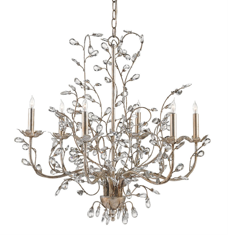 Currey and Company - 9973 - Six Light Chandelier - Crystal Bud Collection - Silver Granello