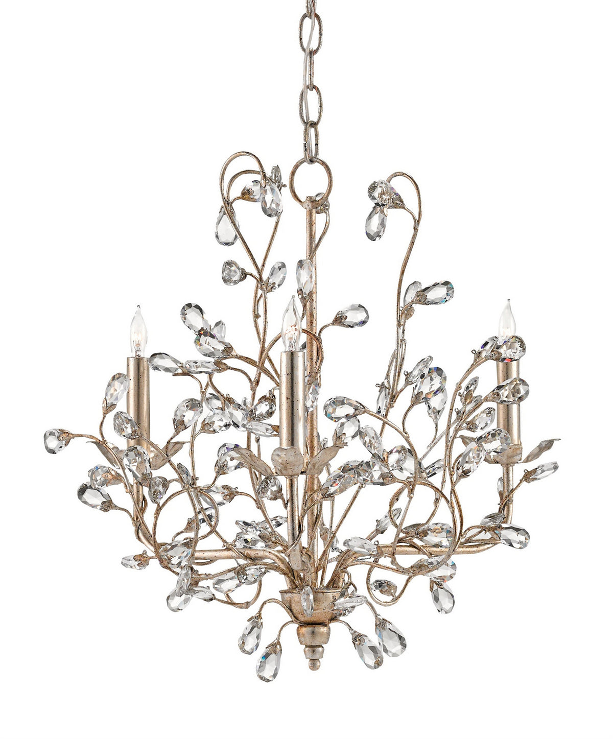 Currey and Company - 9974 - Three Light Chandelier - Crystal Bud Collection - Silver Granello