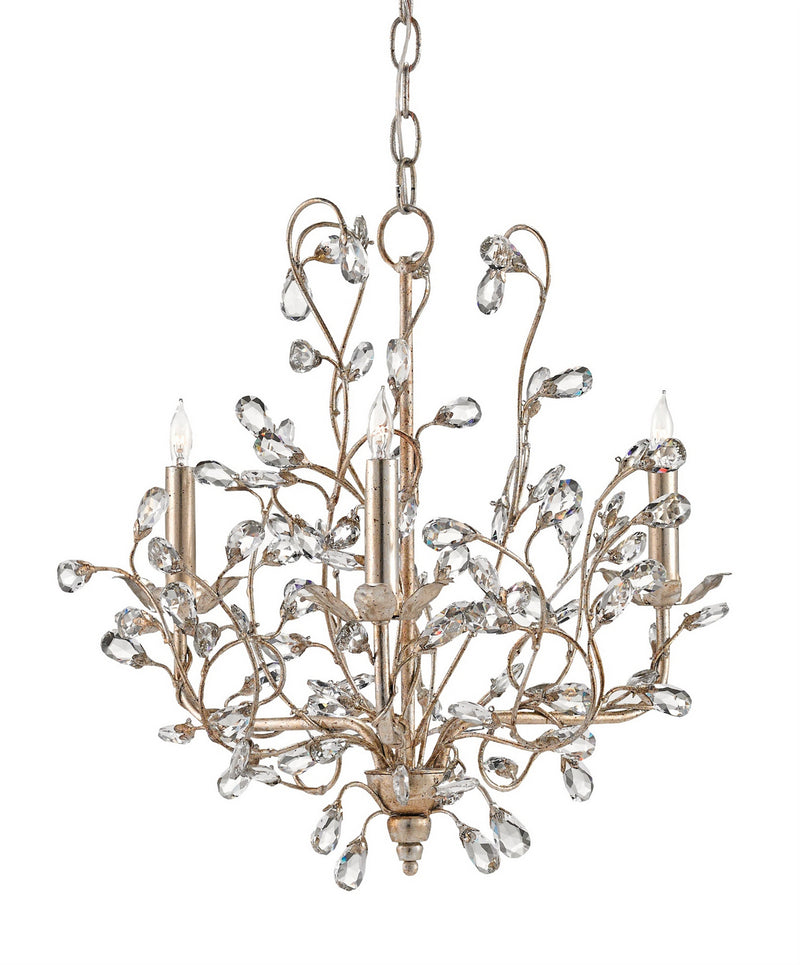 Currey and Company - 9974 - Three Light Chandelier - Crystal Bud Collection - Silver Granello