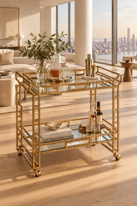 Currey and Company - 4217 - Bar Cart - Odeon - Seneca Gold Leaf/Light Roche Antique Mirror