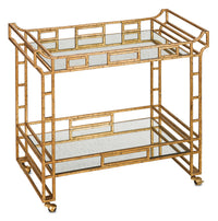 Bar Cart from the Odeon collection in Seneca Gold Leaf/Light Roche Antique Mirror finish by Currey and Company