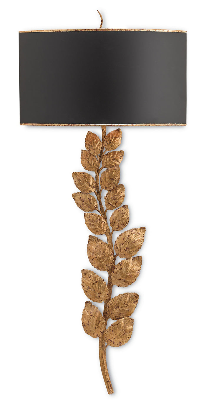 Currey and Company Two Light Wall Sconce from the Birdwood collection in Textured Gold Leaf/Satin Black finish