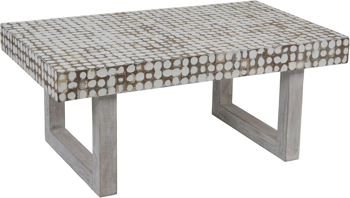 Design Shop Coconut Shell Coffee Table With U-Shaped Legs, 40"W, White