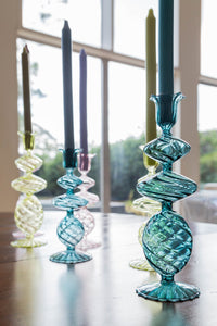 Abigails Blue Swirl Glass Candlestick, Medium, Set of 2