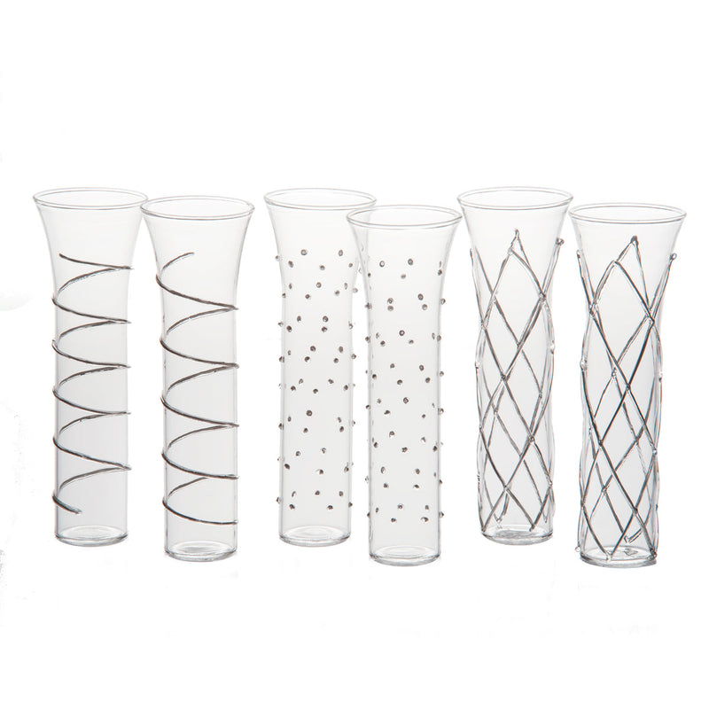 Abigails Razzle Dazzle Champagne Flutes with Silver Accents, Set of 6