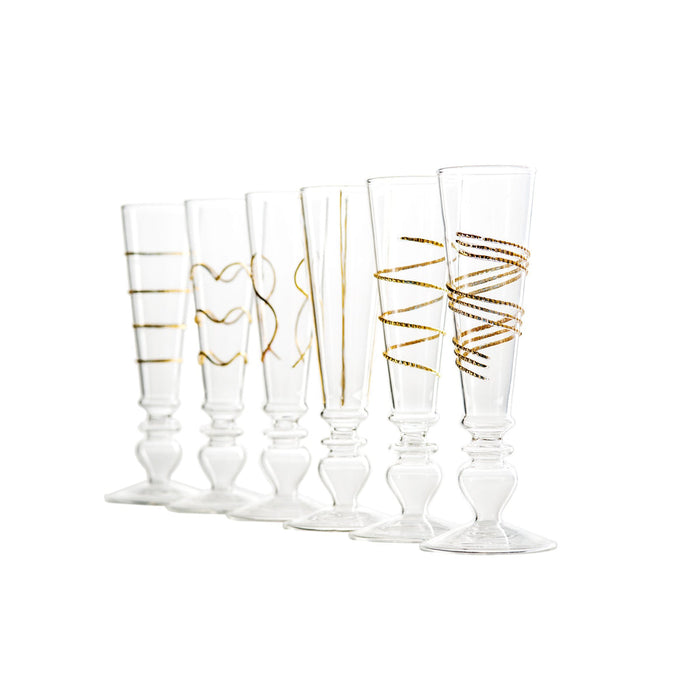Abigails Footed Razzle Dazzle Champagne Flutes with Gold Accents, Set of 6