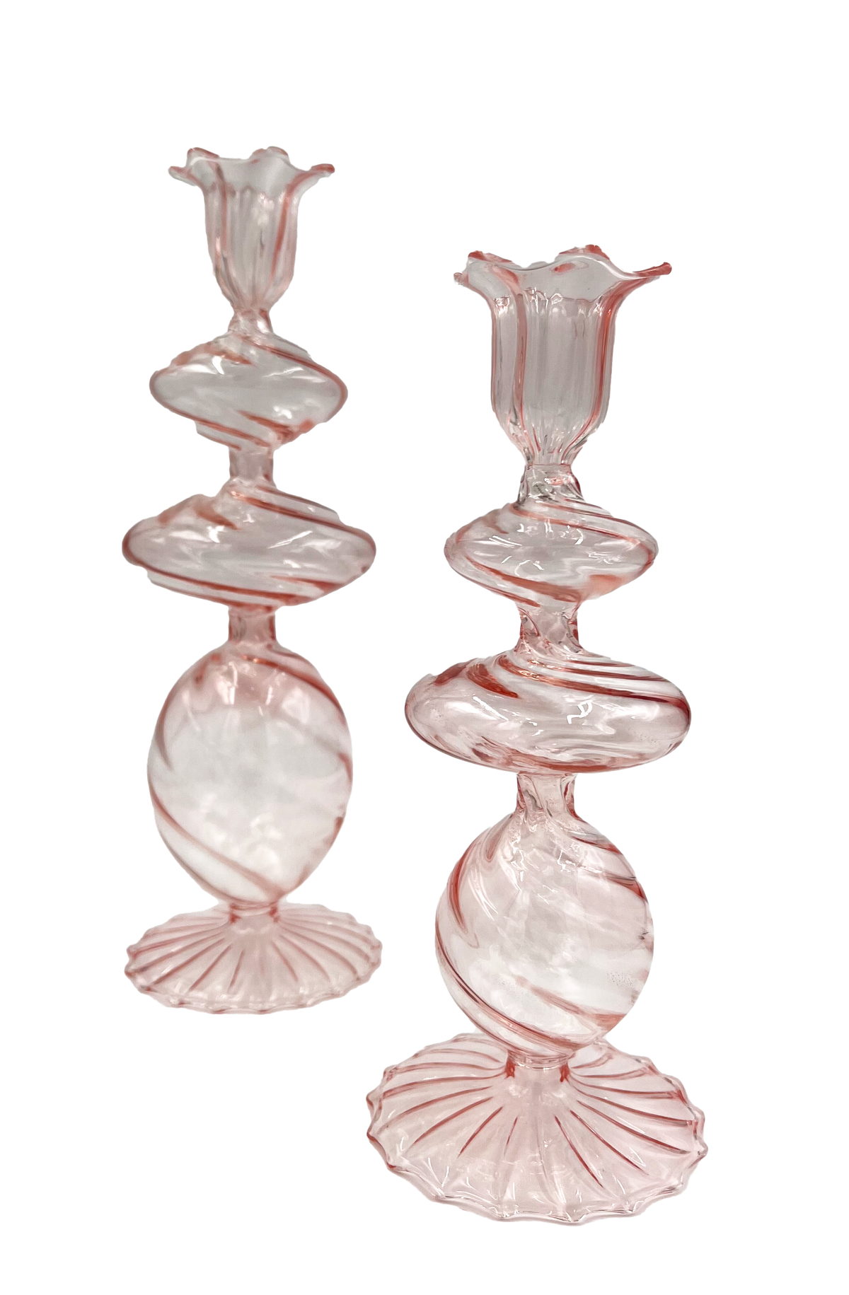Abigails Pink Swirl Glass Candlestick, Large, Set of 2
