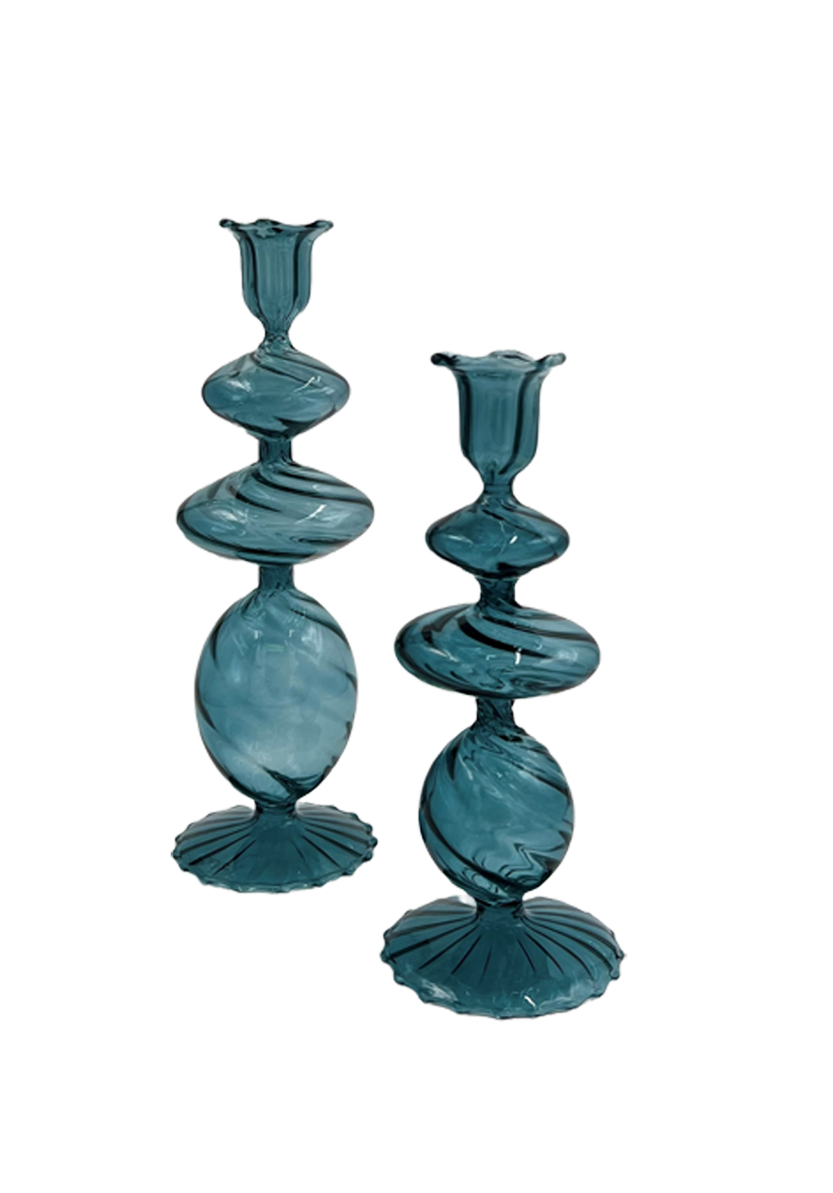 Abigails Blue Swirl Glass Candlestick, Medium, Set of 2