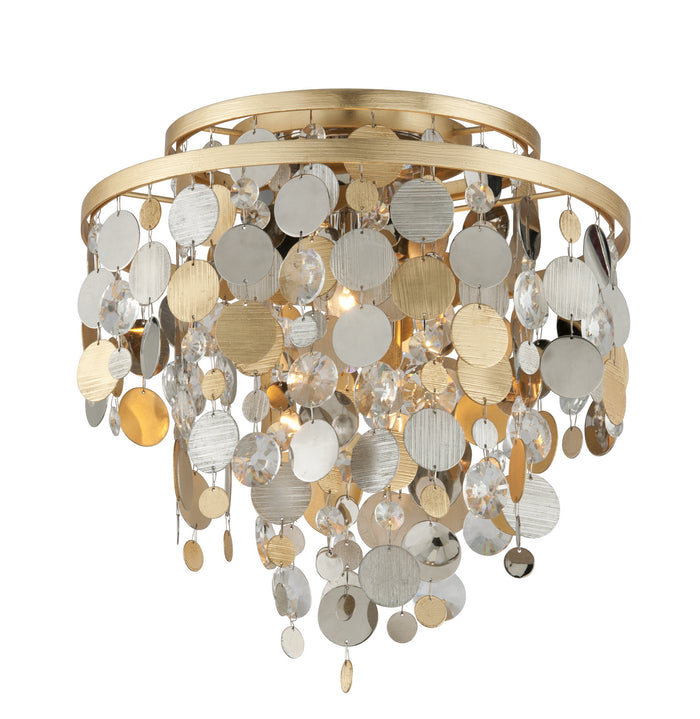 Corbett Lighting Three Light Flush Mount from the Ambrosia collection in Silver & Gold Leaf & Stainless finish