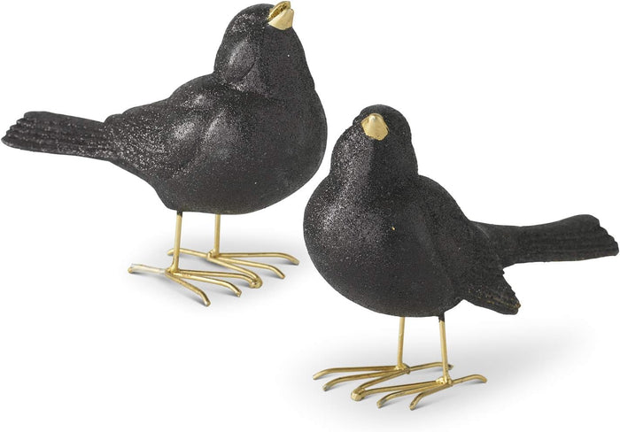 Design Shop Assorted 4.75 Inch Glittered Black Resin Birds with Gold Feet (2 Styles)