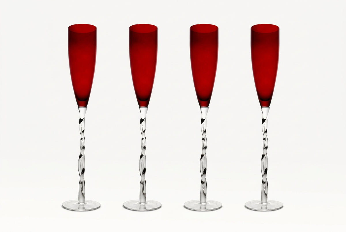 Abigails Adriana Champagne Glass, Red, Set of 4