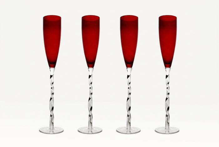 Abigails Adriana Champagne Glass, Red, Set of 4