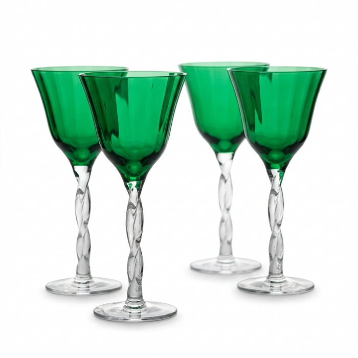 Abigails Adriana Wine Glass, Emerald Green, Set of 4