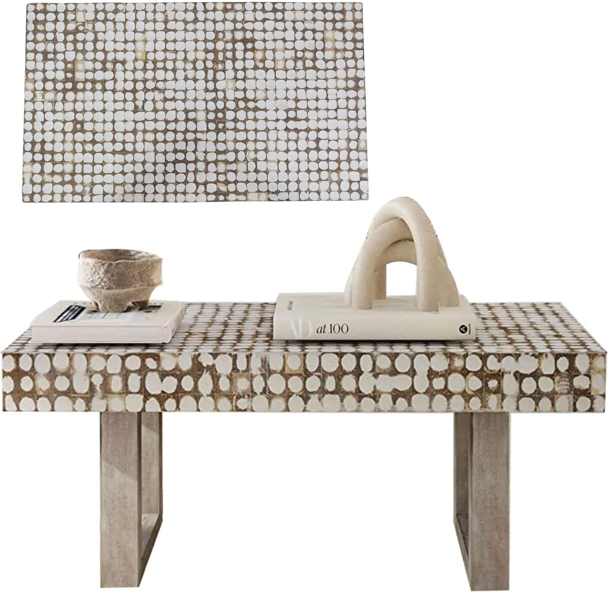 Design Shop Coconut Shell Coffee Table With U-Shaped Legs, 40"W, White