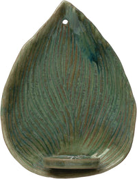 Design Shop Stoneware Leaf Candle Holder Wall Sconce, Green Reactive Glaze