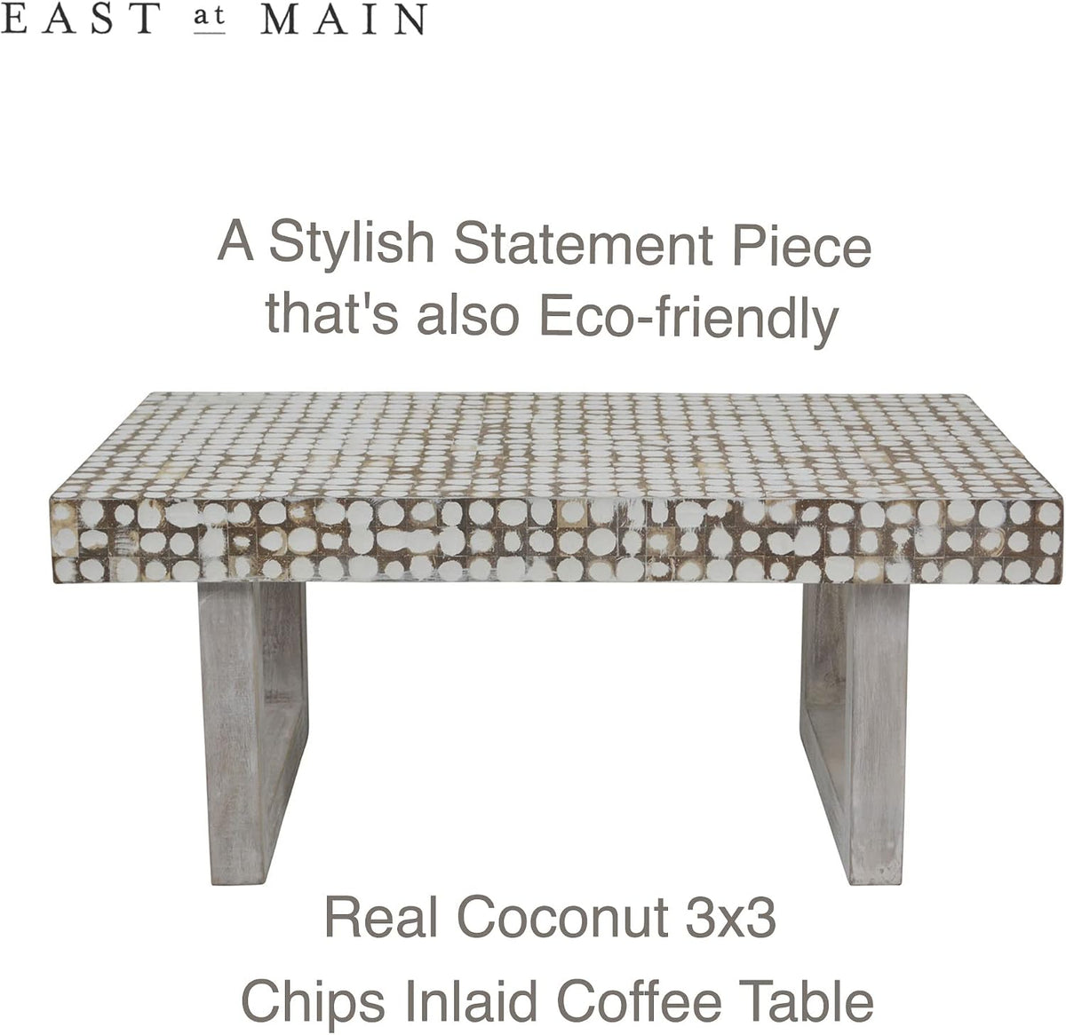 Design Shop Coconut Shell Coffee Table With U-Shaped Legs, 40"W, White