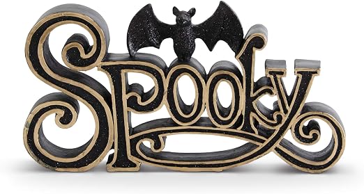 Design Shop 10.25 Inch Black & Gold Resin Spooky Cutout with 1 Glittered Bat