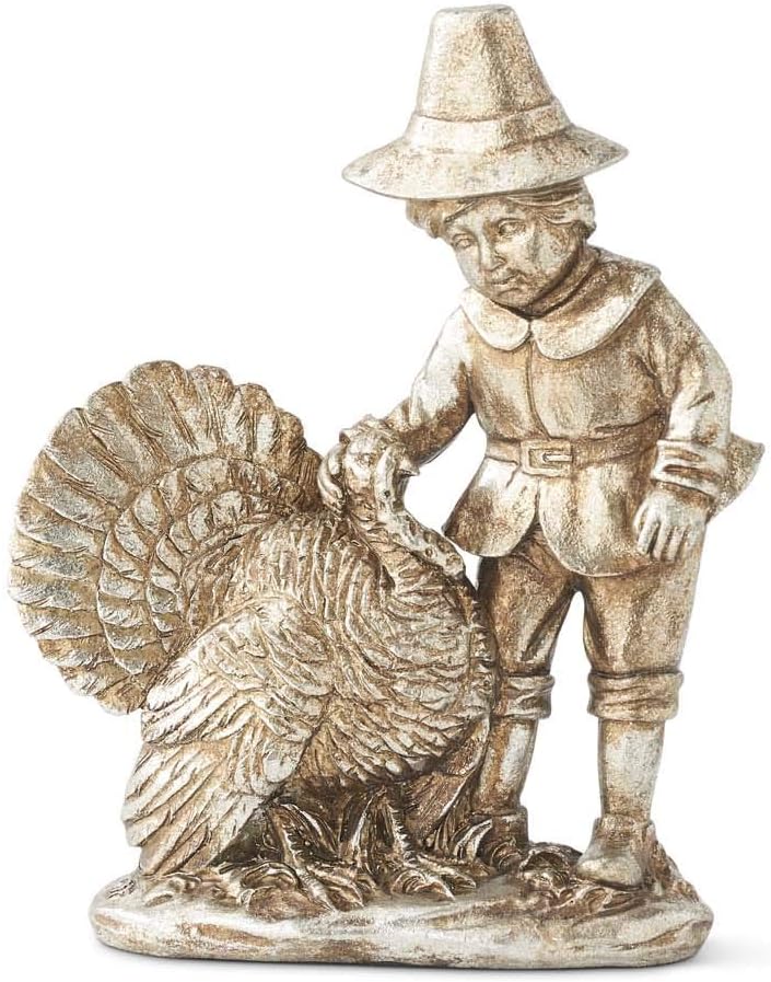 Design Shop Assorted 7.25 Inch Antique Silver Resin Children with Turkeys, Set of 3