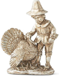 Design Shop Assorted 7.25 Inch Antique Silver Resin Children with Turkeys, Set of 3