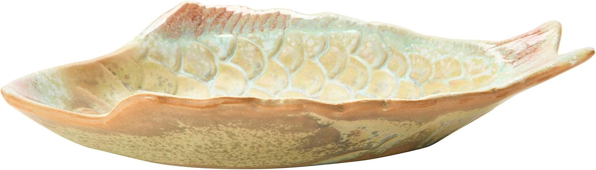Design Shop Stoneware Fish Dish, Reactive Glaze, Multi Color (each One Will Vary) Plate, 9.75"