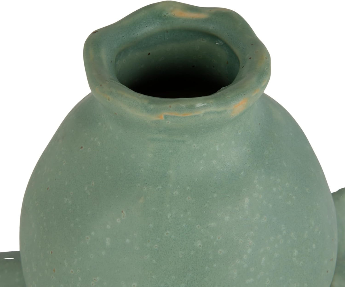 Design Shop Stoneware Vase with 3D Fish and Reactive Glaze, Matte Sage Green