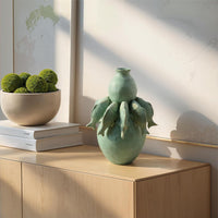 Design Shop Stoneware Vase with 3D Fish and Reactive Glaze, Matte Sage Green