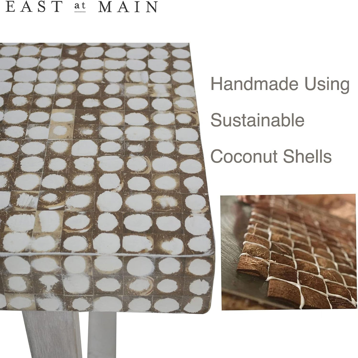 Design Shop Coconut Shell Coffee Table With U-Shaped Legs, 40"W, White
