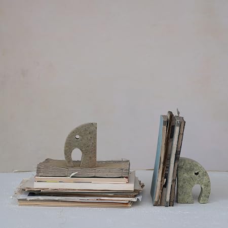 Design Shop Elephant Soapstone Green Pack of 2 Bookends, 4" L w x 5" H