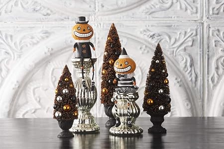 Design Shop Set of 3 Orange Halloween Bottle Brush Trees in Black Urn