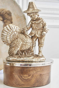 Design Shop Assorted 7.25 Inch Antique Silver Resin Children with Turkeys, Set of 3