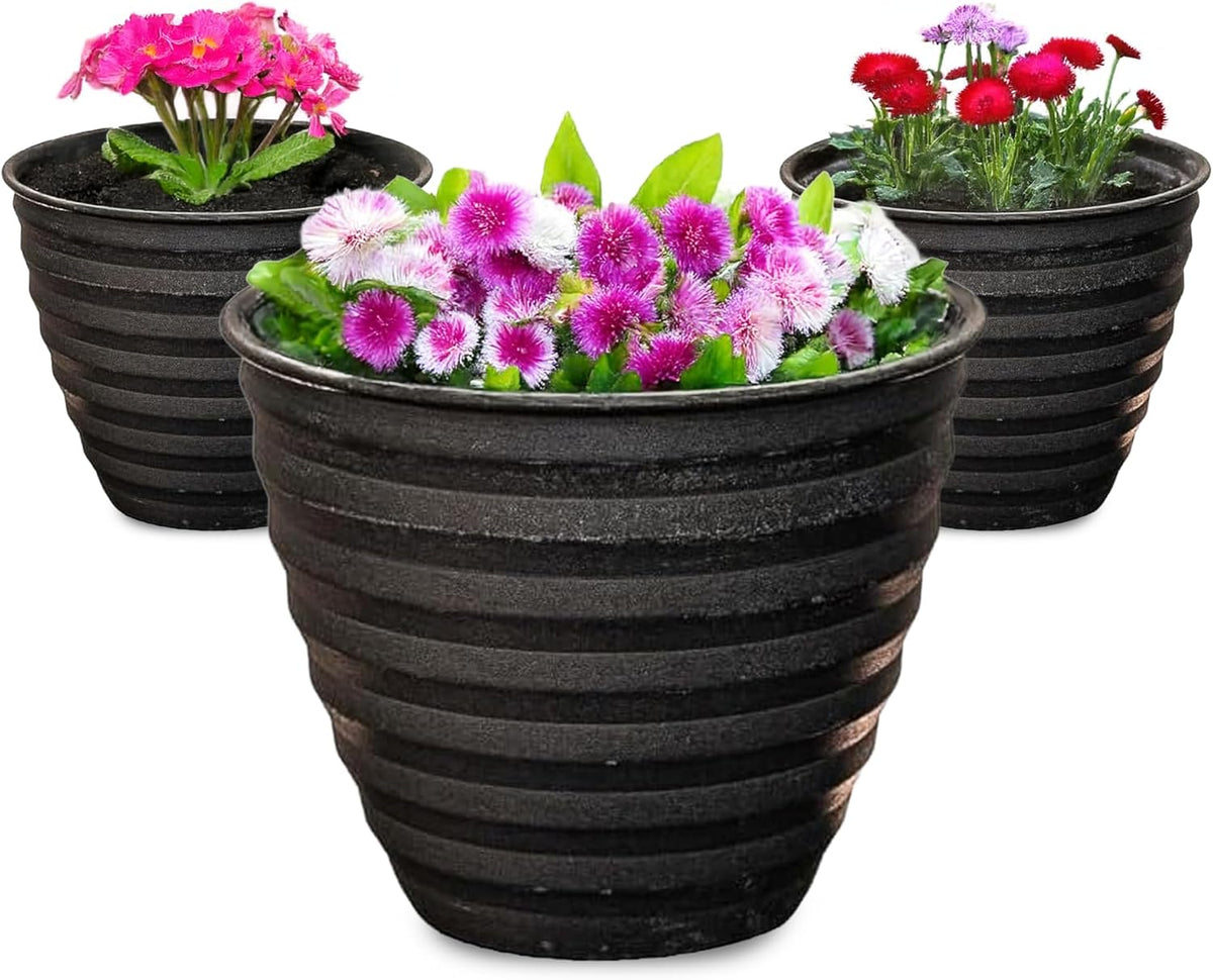 Design Shop Charcoal Woodsdale Round Planter 6", Set of 3